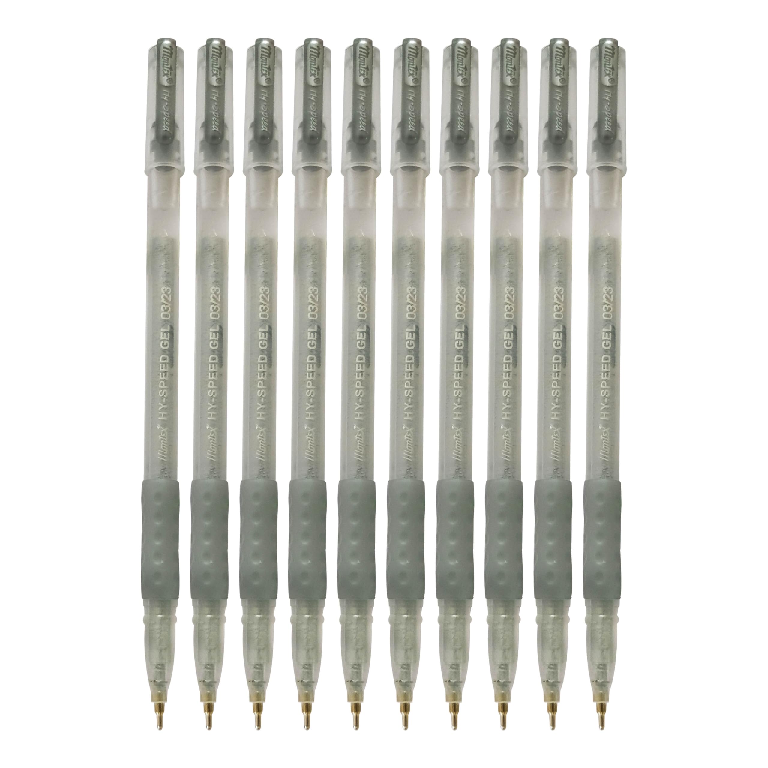HYSPEED-GRIP Gel Pens, Fine Point (0.5mm), SILVER, Pack of 10, Waterproof Gel Ink Pens, Rubber Grip, School Office Home Everyday Use, iZOFAX Black Ball Pen โ image 1