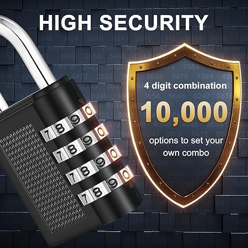 Miniatura 2 de ZHEGE Gym Lock - Candado de combinación de 4 dígitos para casillero, escuela, almacenamiento, habitación, valla, caja de herramientas (negro)