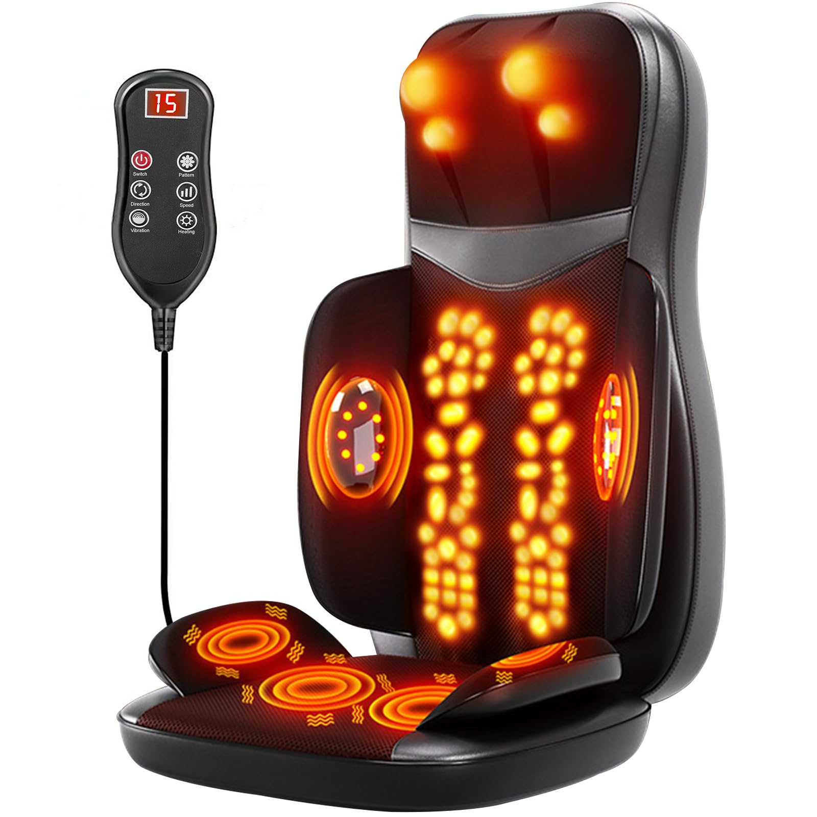 Masseur de Dos Shiatsu avec Chaleur, Siège Massant avec Compression Pétrissage Vibration pour Le Soulagement Complet de la Fatigue, Tapis de Massage pour Le Bureau et la Maison