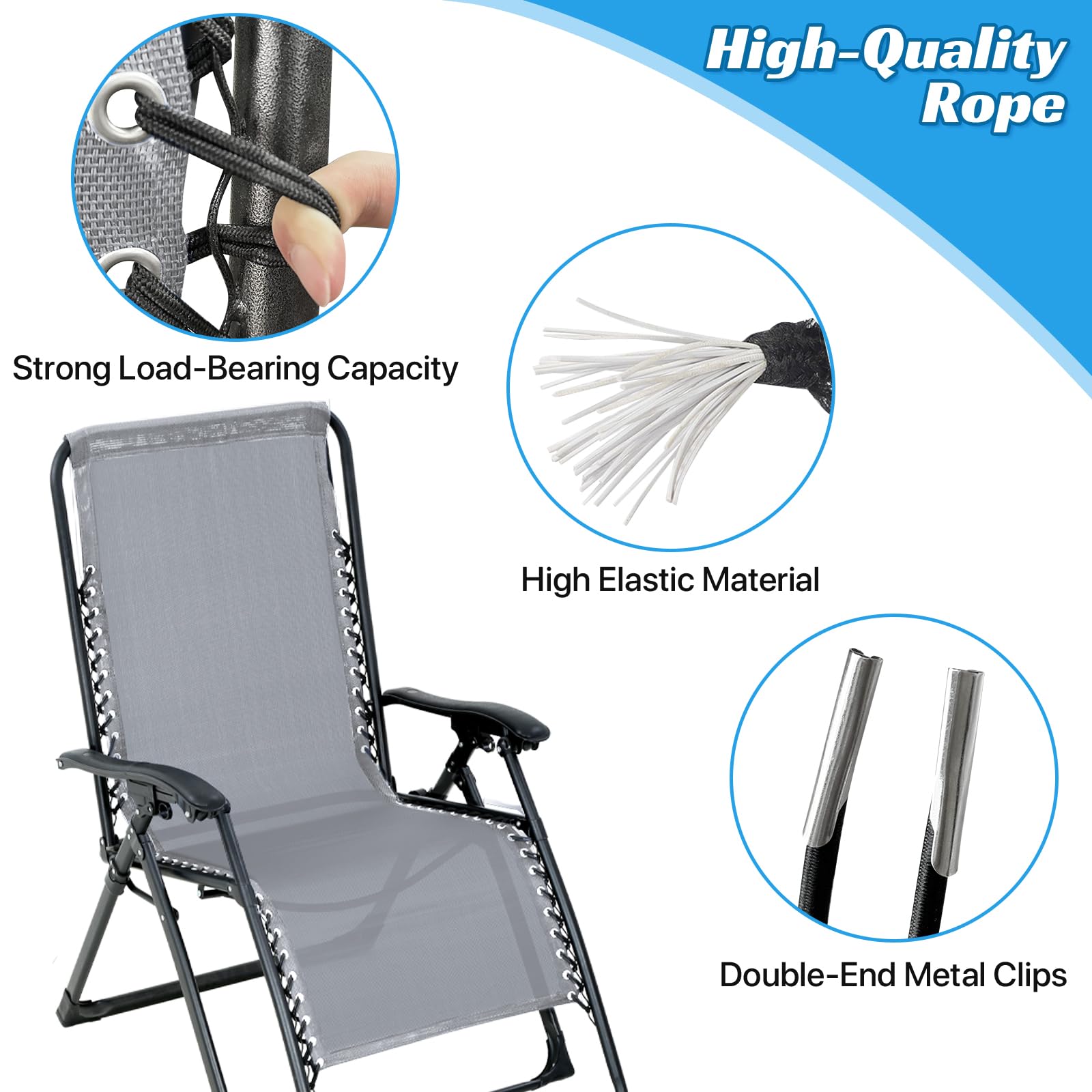 Silla de repuesto de tela de gravedad cero con kits de cable, paño de reparación de 17 pulgadas de ancho con cuerda elástica de repuesto para sillas antigravedad, silla de patio, silla de 5