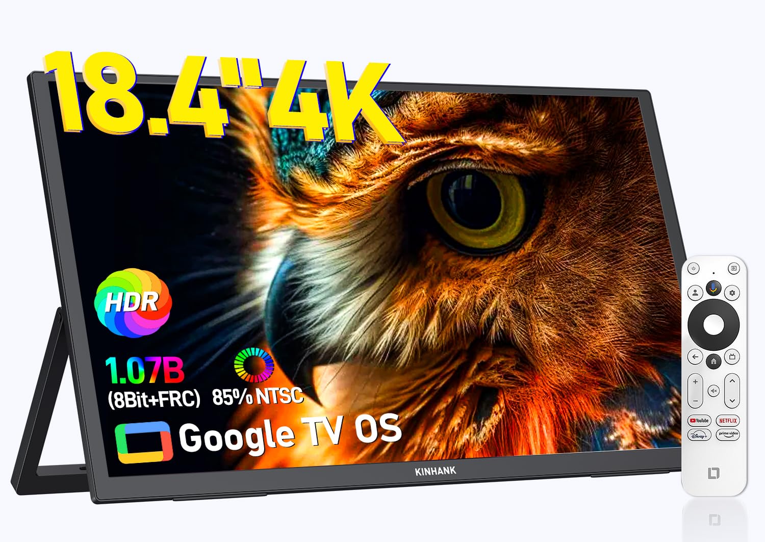 4K Monitor Portátil, 18.4 Pulgadas Pantalla Portatil, Google TV, 3840*2160 UHD Portable Monitor, HDR, 85% NTSC, IPS Matte Eye Care Screen para PC/Laptop/Phone/Tablet/Xbox/PS4/5/Switch, USB C/HDMI