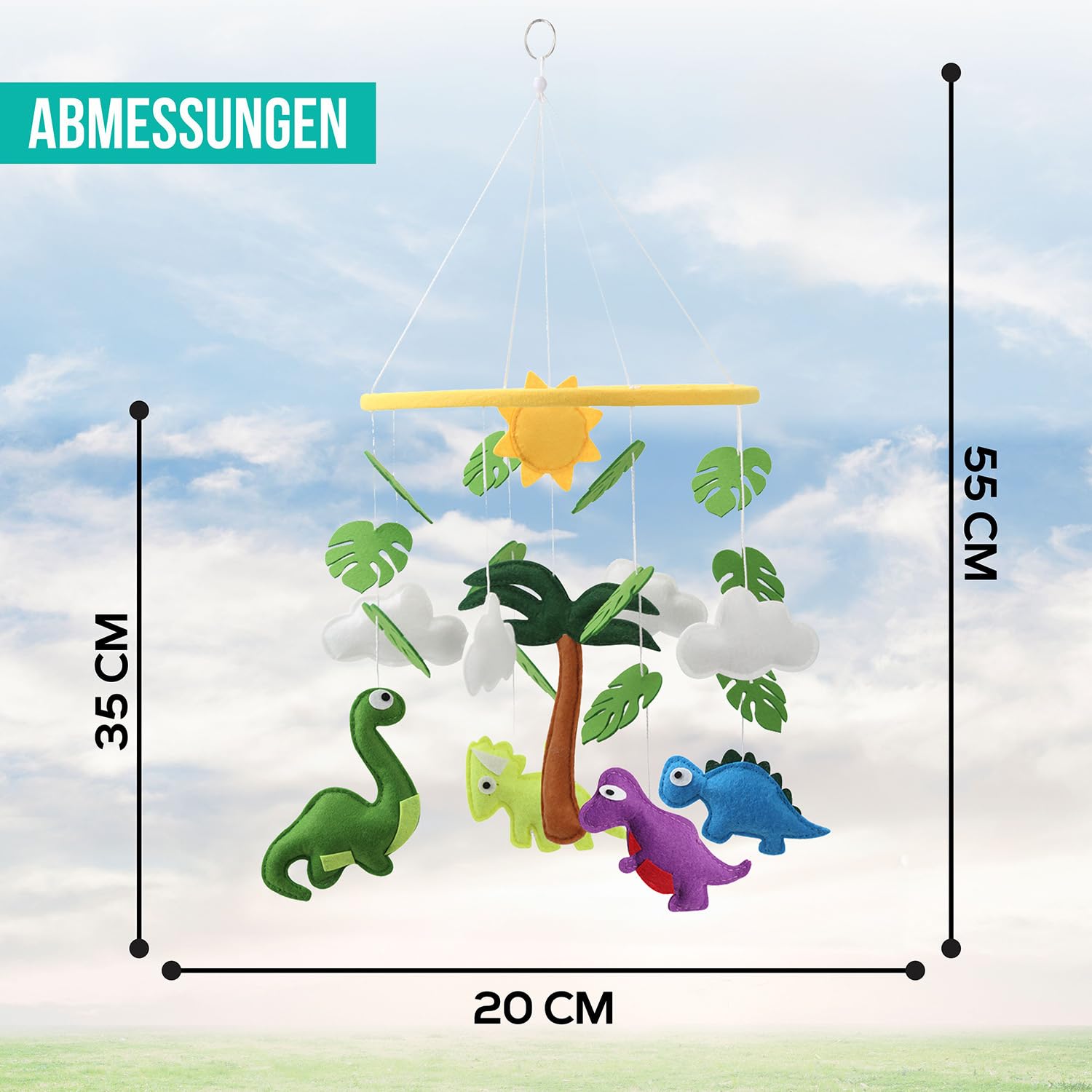 wortek Mobile Baby Mobile - Materassino fasciatoio portatile con dinos in feltro, per letto e bambini, per bambini, da appendere, per la cameretta dei bambini, per la cameretta dei bambini, per