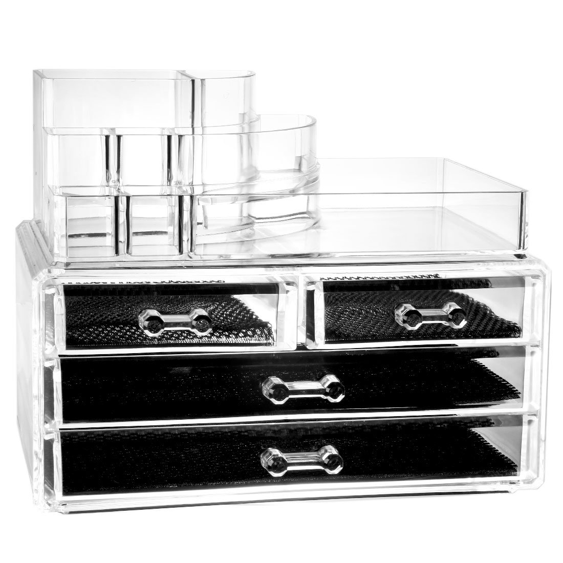Ruilogod Boîte de rangement en acrylique transparent pour cosmétiques, maquillage, rouge à lèvres, pinceaux, bijoux, boîte de présentation avec tiroirs (style 3)
