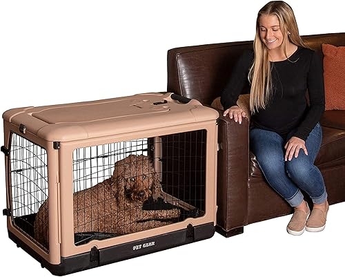 Pet Gear "The Other Door" - Caja de acero de 4 puertas para perrosgatos con puerta estilo garaje, incluye cama de felpa + bolsa de viaje, no