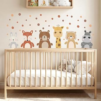 Wall Tattoo Forest Animals Wall Sticker Safari Animal with Dots Polka Wall Sticker Wall Decoration for Children Baby Room Bedroom Living Room
