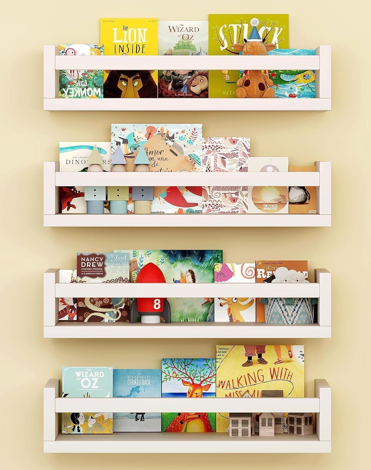 WooDintu Engineered Wood Wall Mounted Floating Bookshelf – 24 Inches, Set of 4 | Nursery Book Shelves for Kids Room | Kitc...