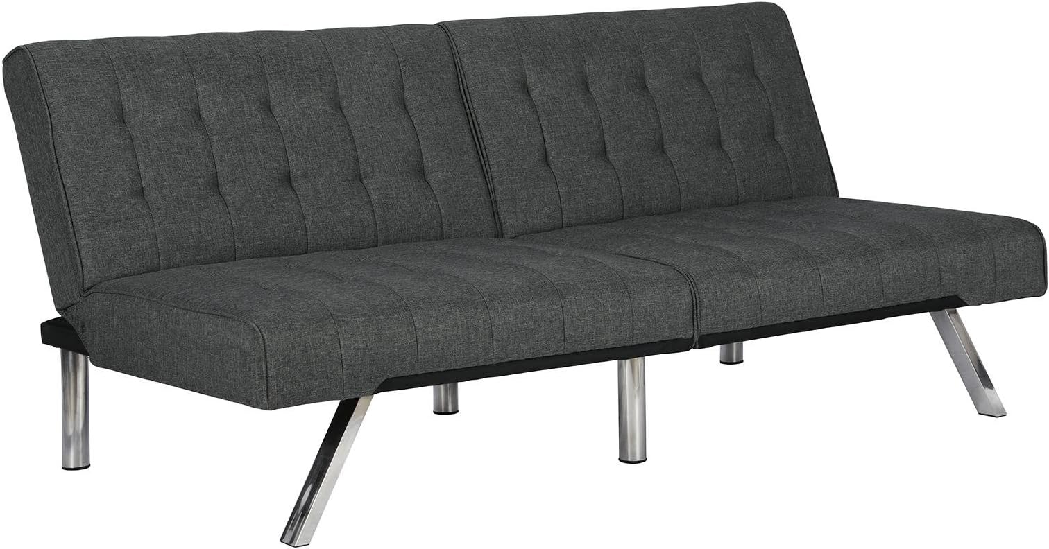 DHP Emily 71 Inch Futon Sofa Bed, Armless Upholstered Couch Sleeper with Tufted Back and Seat, Mid-Century Modern, Dark Gray