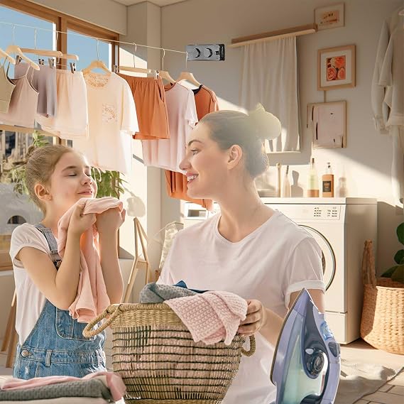 Retractable Clothesline,16.7Ft Twin Clothes Drying Laundry Line Indoor,Anti-Sag Adjustable Stainless Stee Wire Clothes Lines,Wall Mounted Heavy Duty Clothes Drying Rack for Balcony,Bathroom,Courtyard