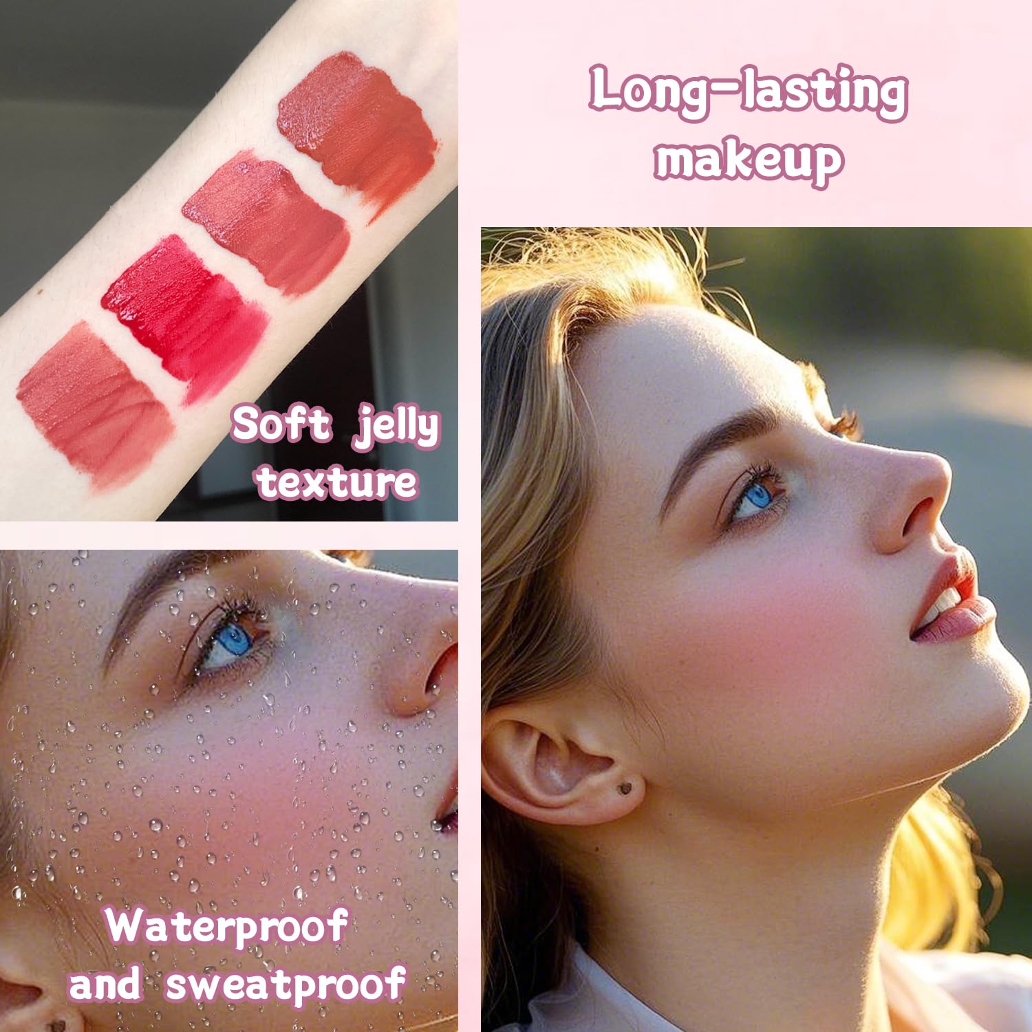 4 Pcs Jelly Blush Stick, 3 in 1 Milk Jelly Blush Stick for Cheeks Lips Eyes Long-Lasting & Moisturize & Buildable Milk Blush - Image 2