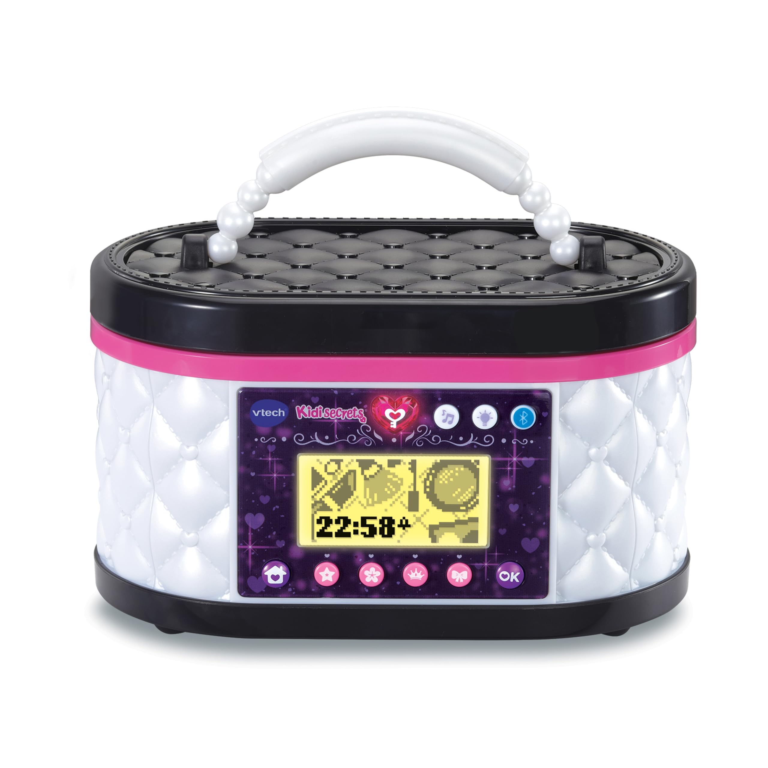 VTech - KidiSecrets Ma Mallette Beauté Magique Noire - Boîte Secrète avec Code, Miroir LED, Bluetooth, Jeux - Vanity Maquillage, Boîte à Bijoux Musicale - Cadeau Enfant Dès 5 Ans - Contenu en Français