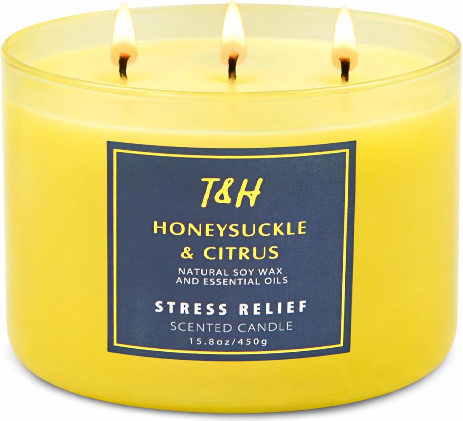 Honeysuckle Citrus 3-Wick Soy Candle | 15.8 oz Large Scented Candle for Home | Clean Burn Long Lasting | Fresh Floral Citrus Scent | Gift Ready