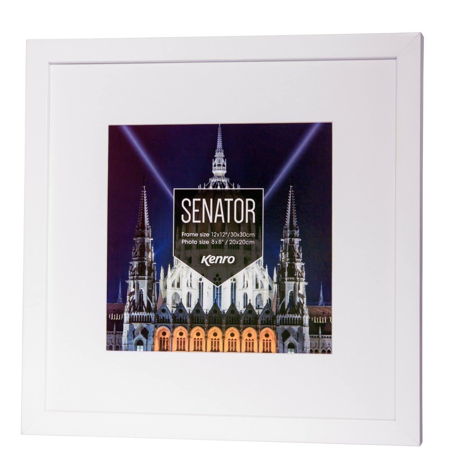 Kenro Senator White Wood Photo Frame 12x12 Inch / 30x30cm with White Mat for Photo 8x8 Inch / 20x20cm - SNF2020W