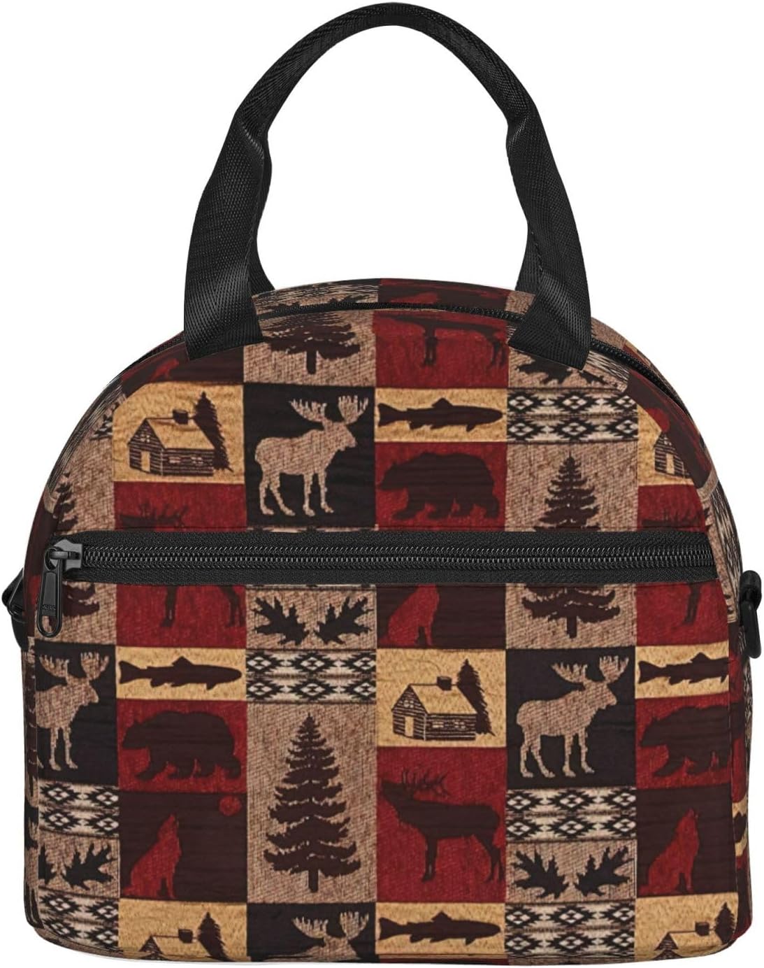 Lodge Bear Deer Fish Print Reusable Lunch Bag Insulated Lunch Boxes for Office Work Picnic Tote Bag Adjustable