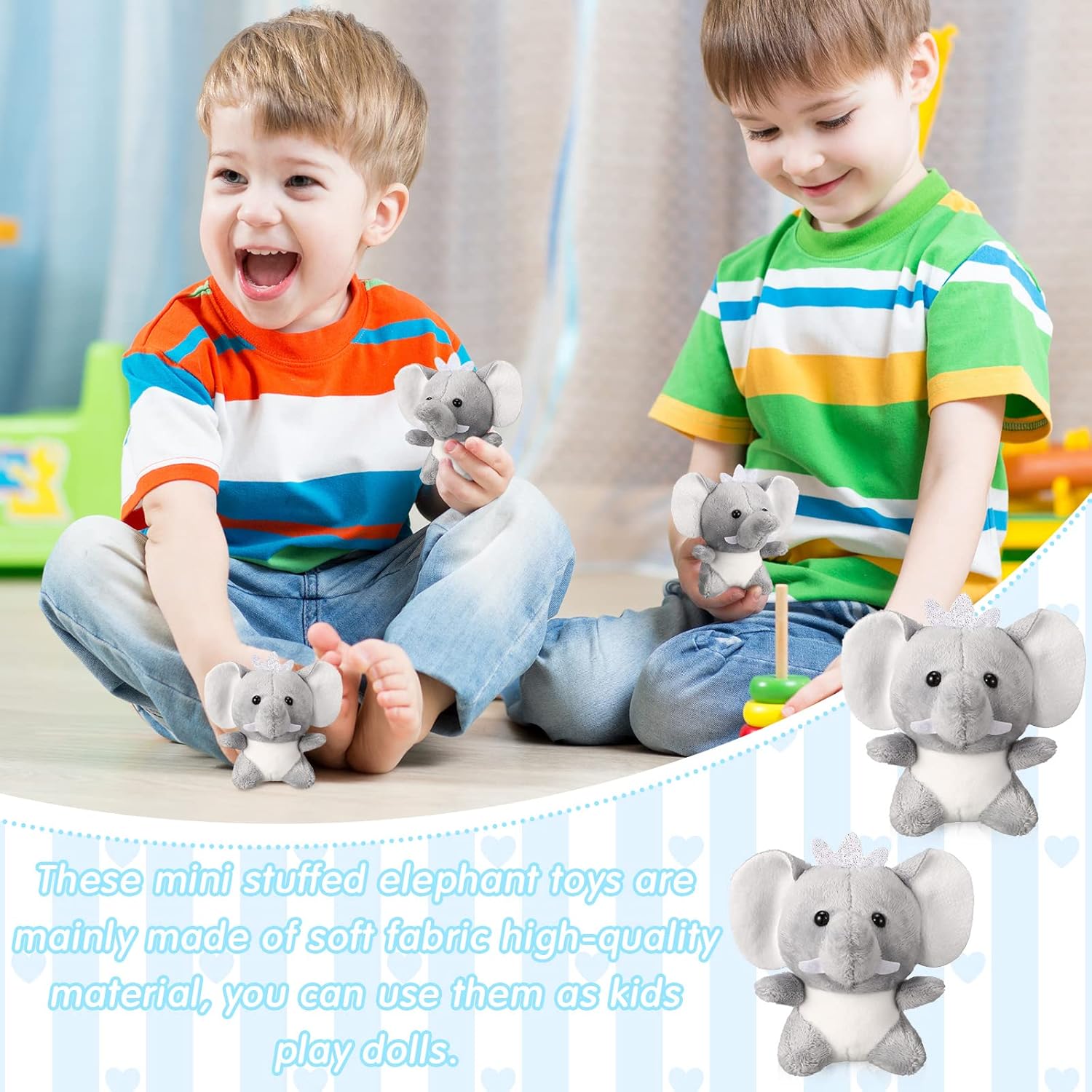 Wettarn 24 Pcs Mini Stuffed Animals Gifts Small Cute Plush Toys for Women Day Classroom Birthday Party Favors, 3.1 Inch(Elephant,Gray)