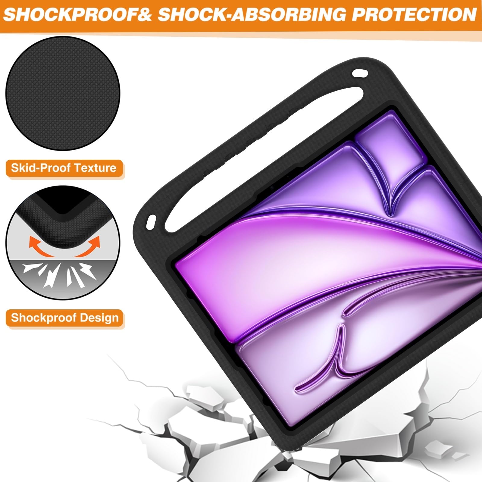 NLR FUN Custodia per iPad per Bambini, Copertura Antiurto per iPad Air M3 ( 2025) / M2 (2024) da 11 pollici, Custodia protettiva leggera a tutto corpo da manico/supporto pieghevole (Blu + Verde