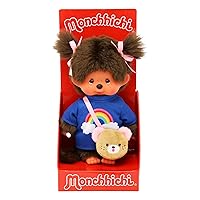 Sekiguchi 233724 - Originale Bambina Monchhichi, Maglietta Arcobaleno con Borsa e Fiocchi