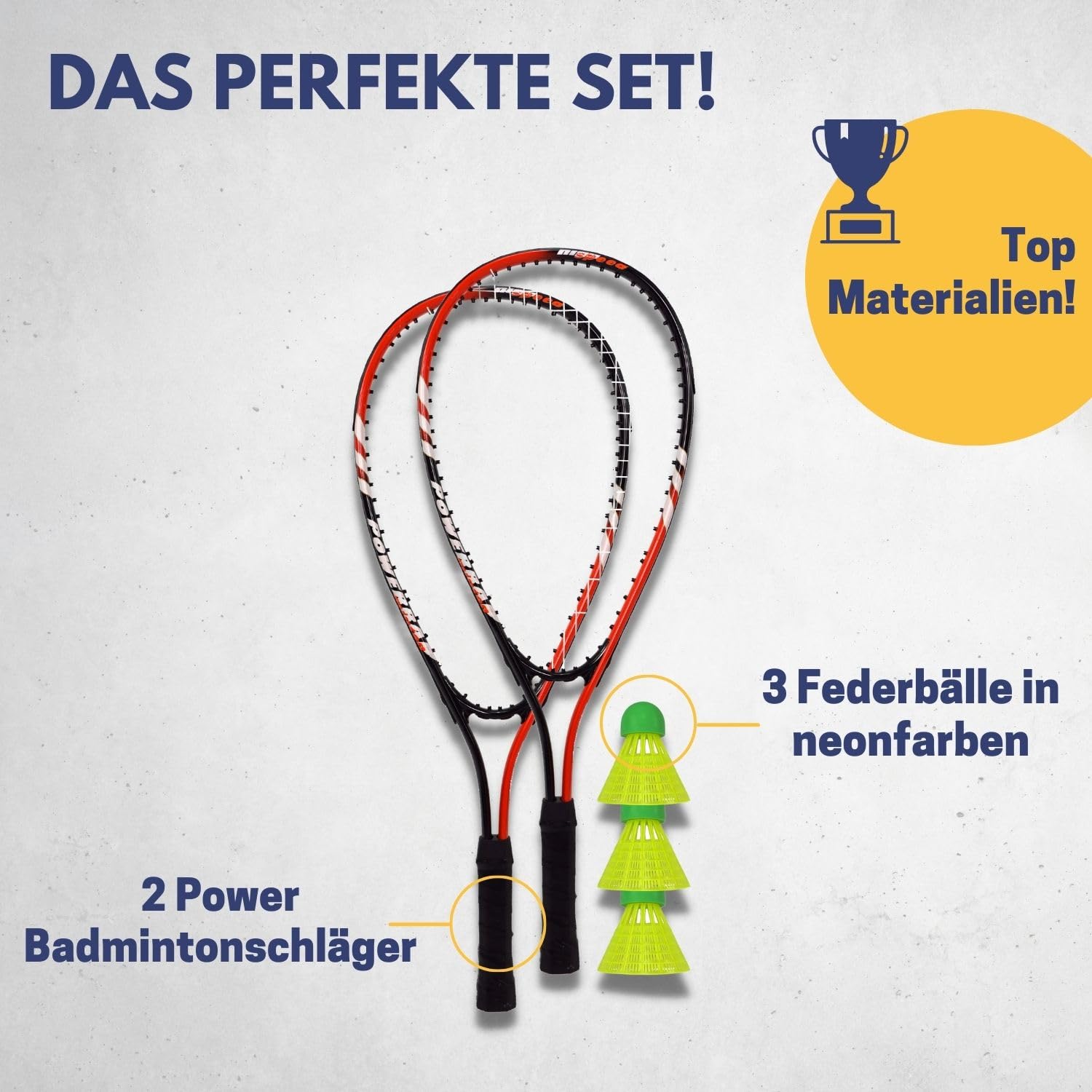 Best Sporting Power Badminton-Set I Federball-Set mit 2 Schläger orange/schwarz & 3 neongelbe Bälle I Speed-Badminton Set Erwachsene & Kinder inkl. Tragetsche