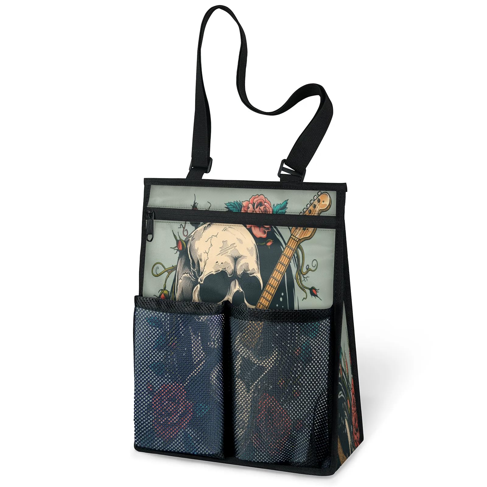 Ourtheme Rocknroll Guitar Skull Portable Shower Bag for Travel Gym Camp Beach Tote Shower Caddy Bags Hanging Toiletry