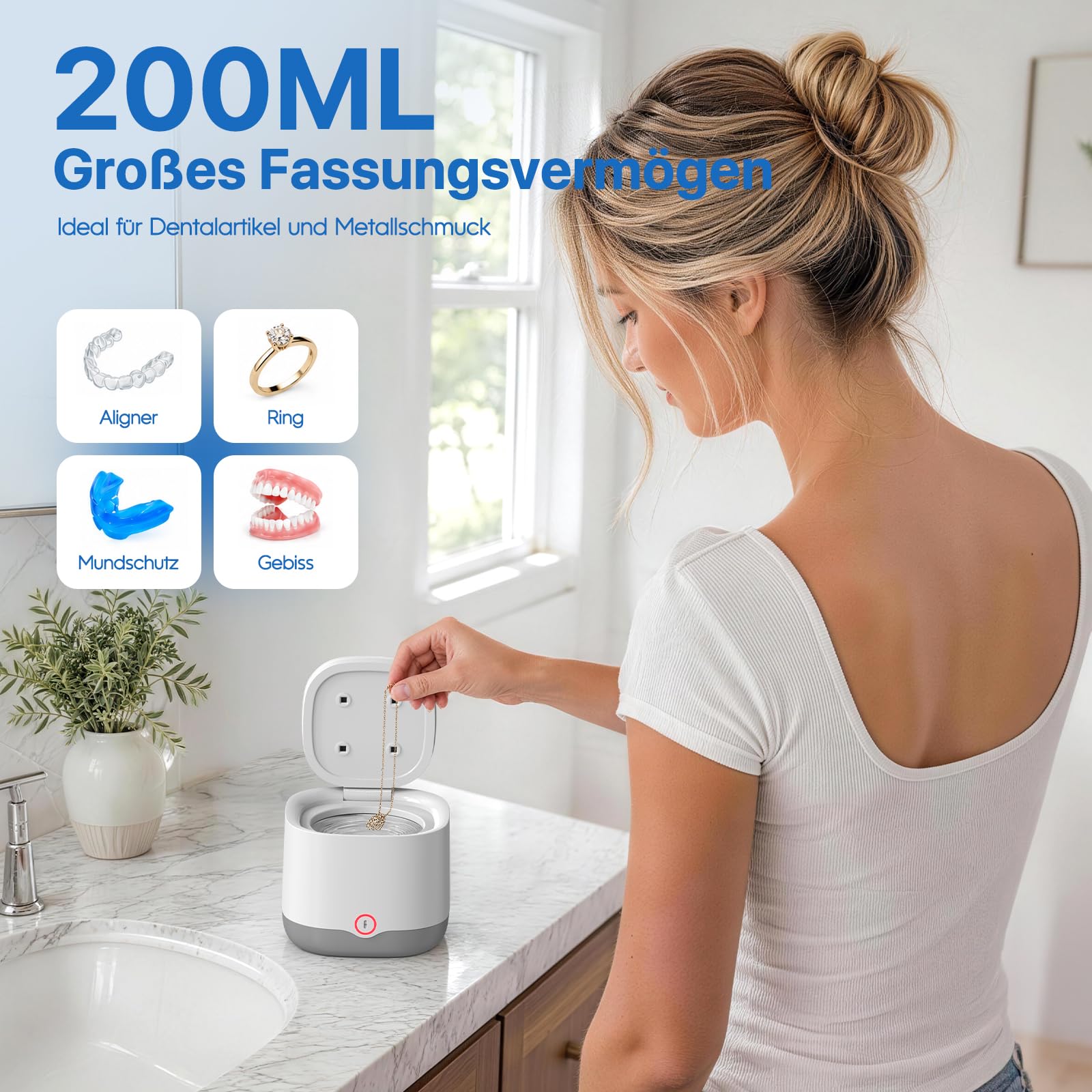 Ultraschallreiniger für Zahnschienen und Prothesen 200ML (Weiß)