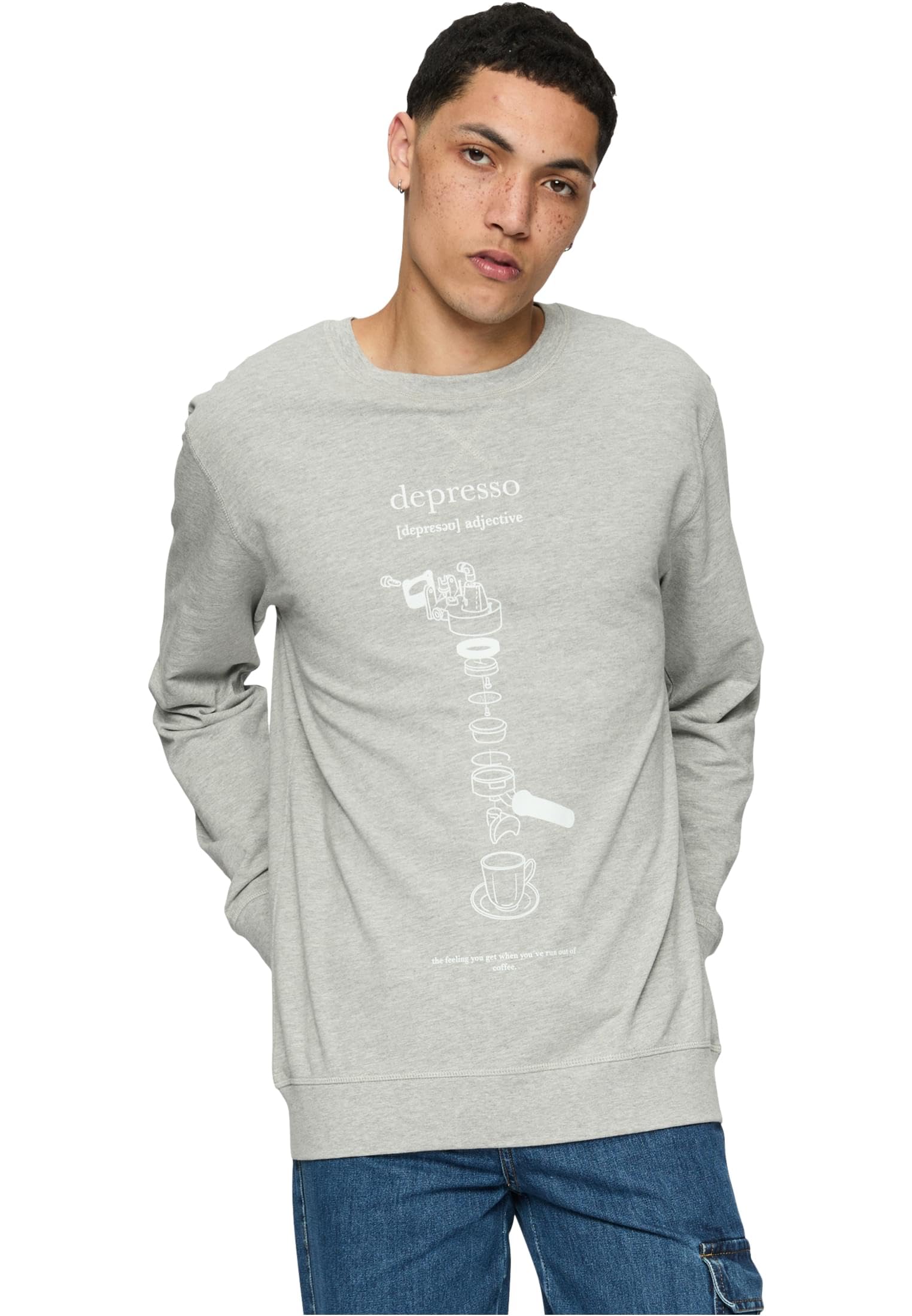 Mister Tee Men's Depresso Crewneck Sweatshirt, Grey,