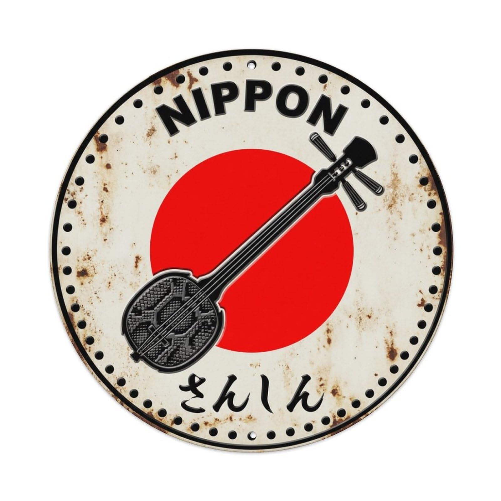Galvaxio Style Sanshin Okinawa Three String Rustic Metal Tin Sign