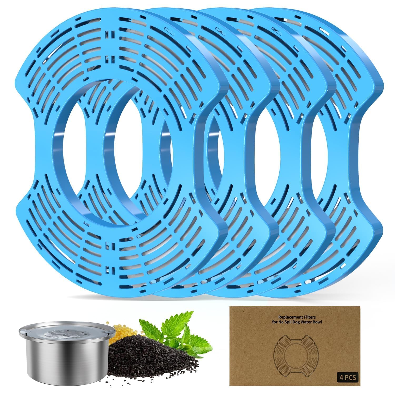 4 Pcs Stainless Steel Dog Water Bowl Filters - Activated Carbon Replacement Filters for No Spill Dog Water Bowl