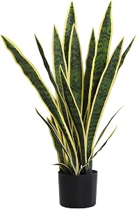Outsunny 30" Artificial Snake Plant, Artificial Tree with 21 Leaves in Pot, Decorative Fake Plant for Home, Office, and Living Room, Green