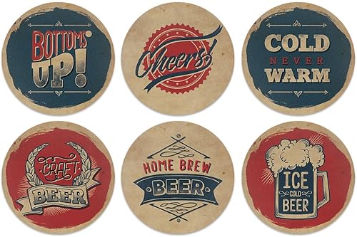 , Posavasos de neopreno de fieltro de tela redonda absorbente de papel vintage para bebidas, juego de 6 piezas