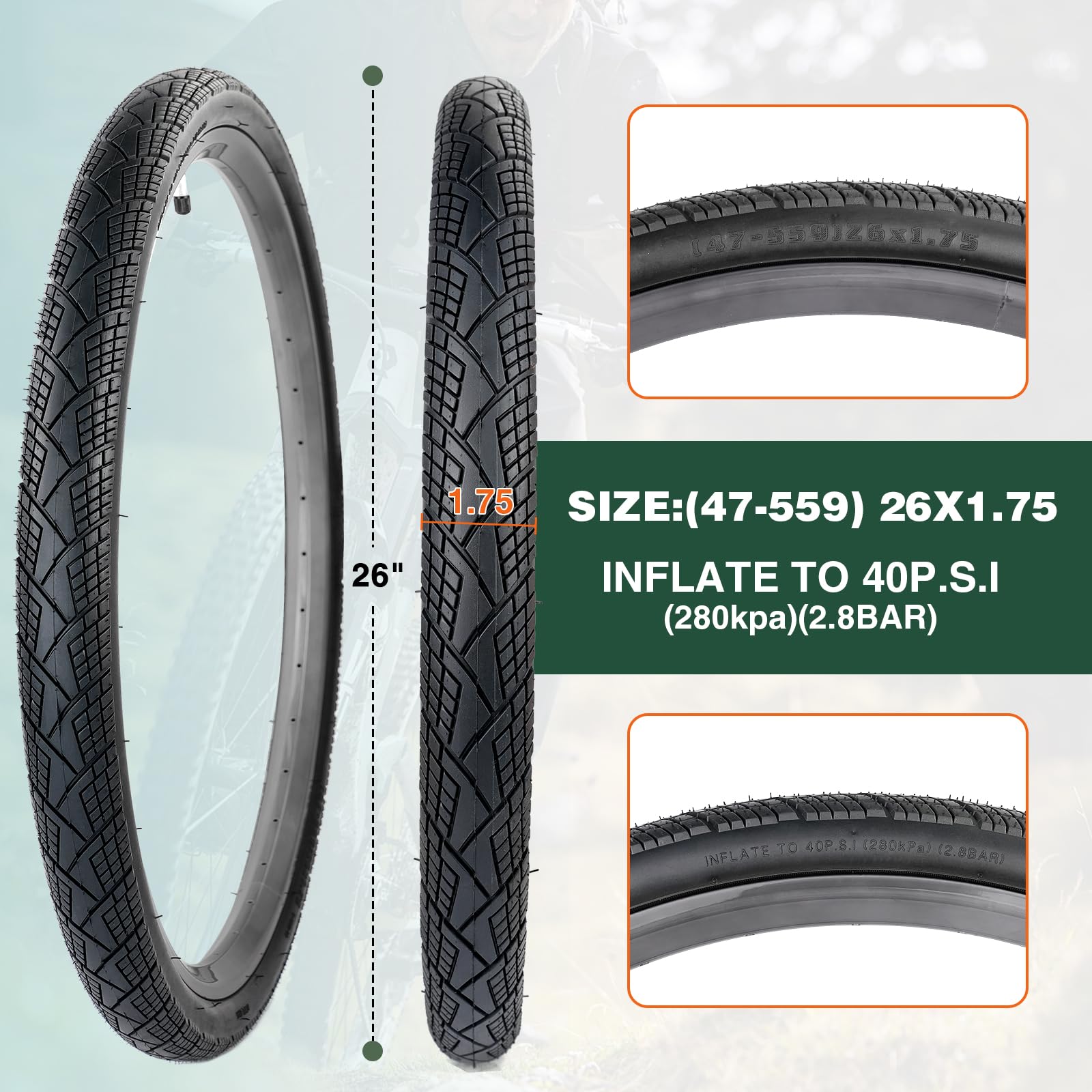 WEEROCK 2-pak 20/24/26", składane opony 20/24/26x1,75, składane, do rowerów górskich MTB, rowerów dziecięcych, crusier, Commuter Bike
