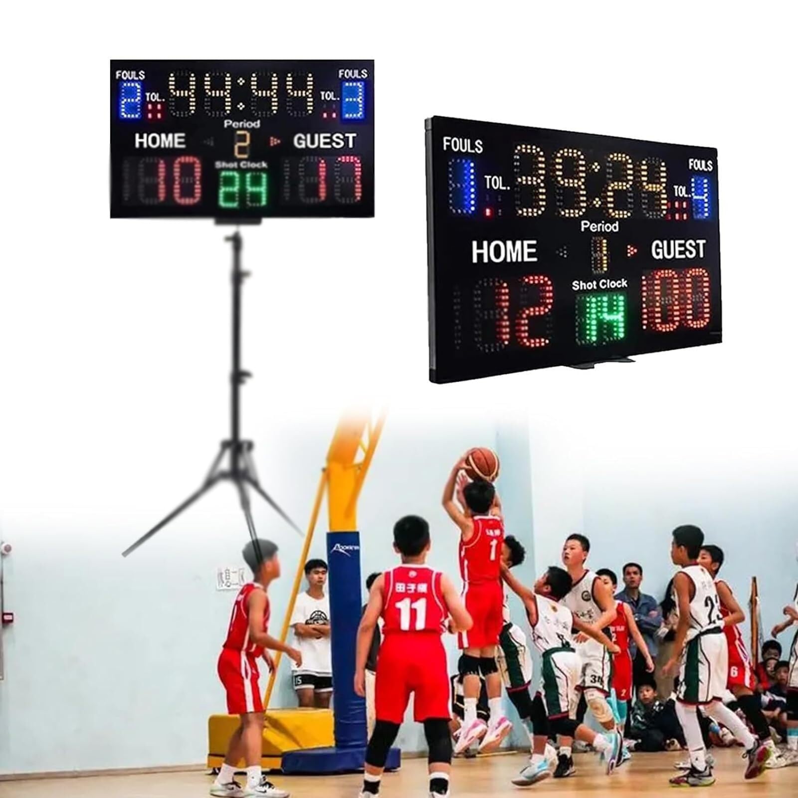 Tabellone segnapunti da tavolo a LED portatile con telecomando, regolazione della luminosità a 5 livelli, funzione di cronometraggio, for cronometraggio dell'allenamento della partita di basket