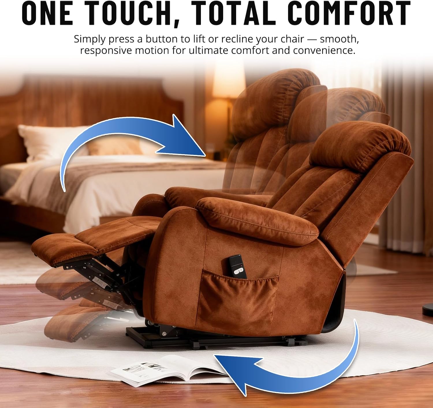 MLSK13-B3 4 Button 5 Pin Lift Chair Remote, Power Recliner Hand Controller with Backlight, Prong Remote Hand Control for Electric Lift Recliners and Sofas