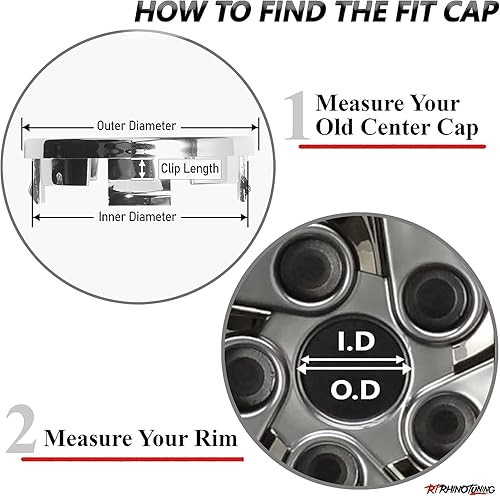 Miniatura 5 de RTrhinoTuning 4 tapas centrales de rueda de 2.244 in compatibles con llantas de la serie Mark 1995-2002, OD 2.24"(57 mm) ID 2.24"(57 mm) Cromo Plata