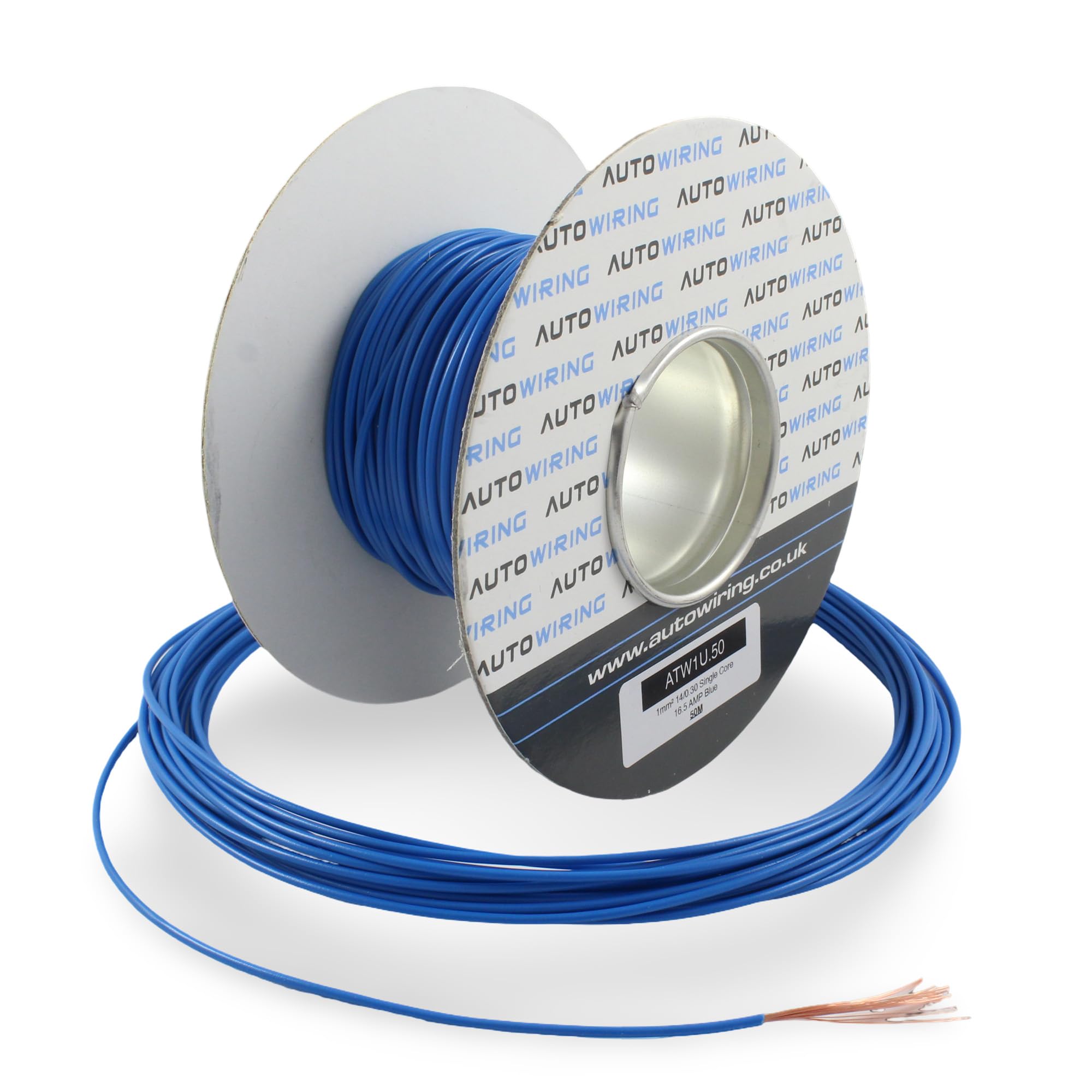 16.5 AMP Rated 1mm² 17 AWG Single Core Stranded Copper Cable 12v 24v Thin Wall Wire (10M 20M 50M 100M) (Blue, 50 Metre Roll)