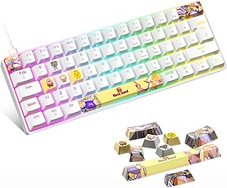 Portable 60% Mechanical Gaming Keyboard with Custom PBT Keycap Dye-Sublimation UK Layout 18 RGB Chroma Backlit Mini Compact 62 Keys USB-C Cable Full Keys Anti-Ghosting for PC Mac-White/Red Switch