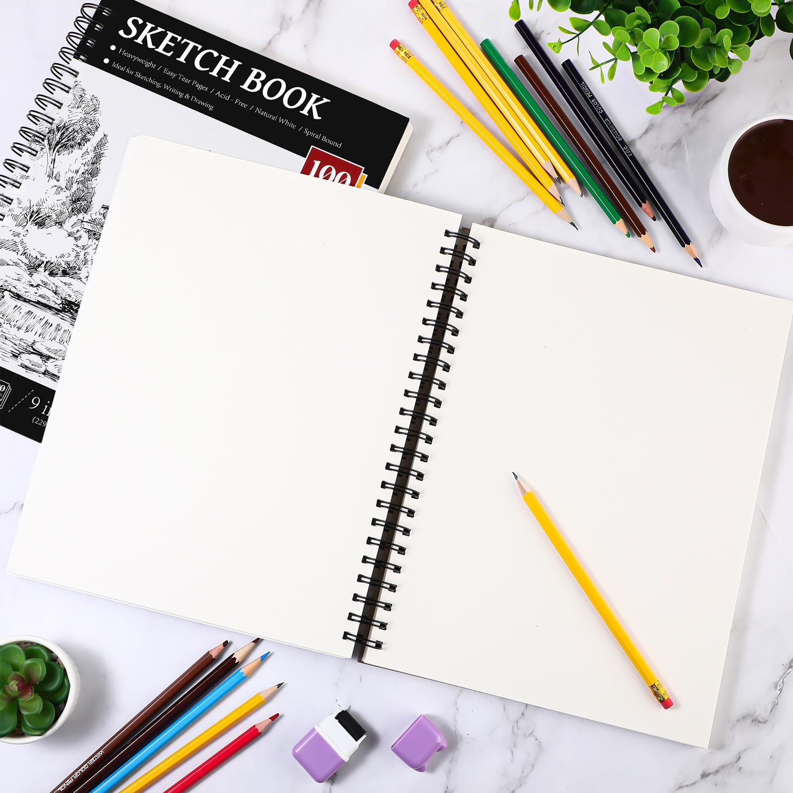 Harloon Lot de 4 carnets de croquis de 22,9 x 30,5 cm, 100 g/m² chacun (30,8 kg/100 g/m²), papier à dessin pour adultes, enfants, étudiants, débutants, artistes