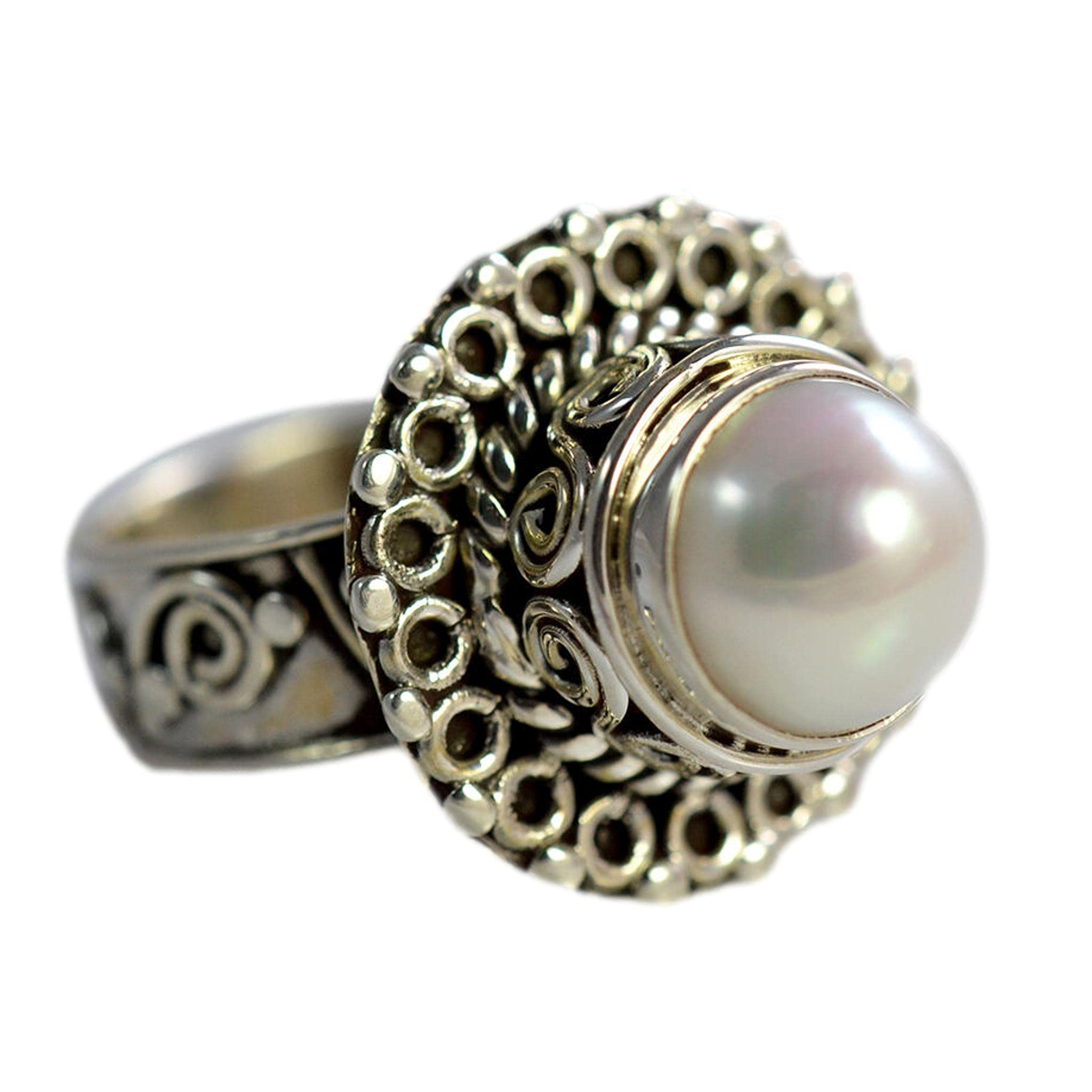 Süßwasserperlen-Stein-Silberring | 925 Sterling Silber Handgefertigter Statement-Versprechensring für Frauen | Natürlicher Edelstein Boho Schmuck | Juni-Geburtsstein | Geschenk für Sie