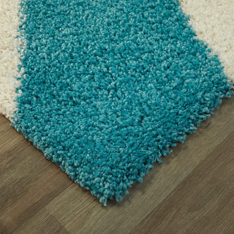 Image of FIASCO Polyester Shaggy Bedside Runner, Soft Indoor Modern Shaggy, Soft Rugs for- Living Room, Dinning Room, Office, Bedroom & Hallway Carpet Rugs Size 3X5 Blue Eyes