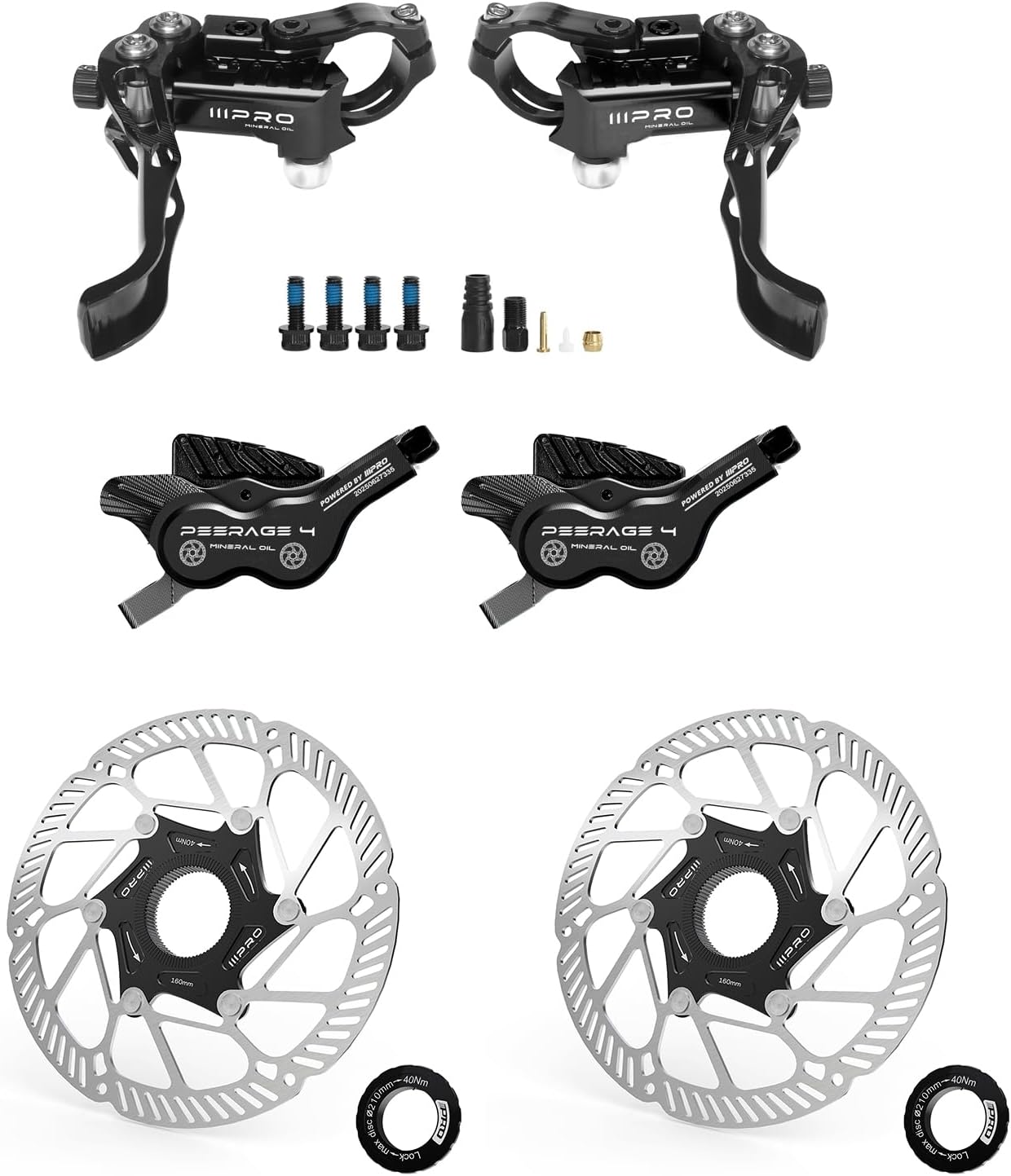 IIIPRO PEERAGE4 4-Piston MTB Hydraulic Disc Brake Set and IIIPRO A2 160mm Bike Centerlock Disc Brake Rotor