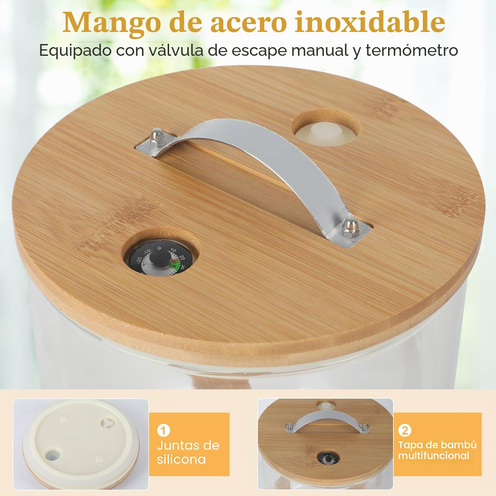 Dispensador De Bebidas de Vidrio,5L Jarra de Whisky con Grifo,Tapa y Soporte de Madera,Recipiente de Cristal,Bidón de Vidrio,para Fiestas y Eventos Sociales Vino,Licor,Limonada,Jugo