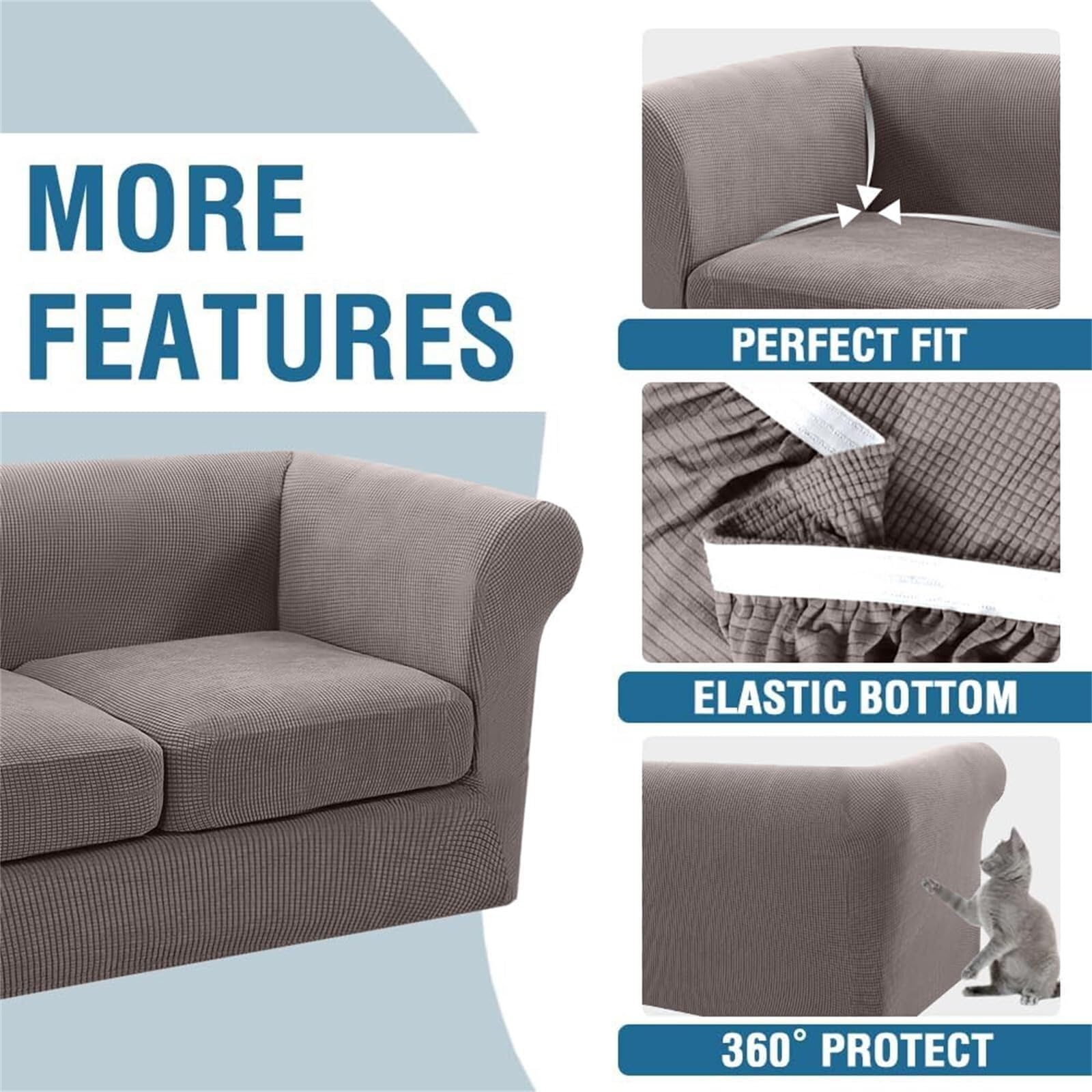 Housse de canapé Chesterfield Extensible avec Housses de Coussin, Tissu Jacquard Plus épais, 3 Places