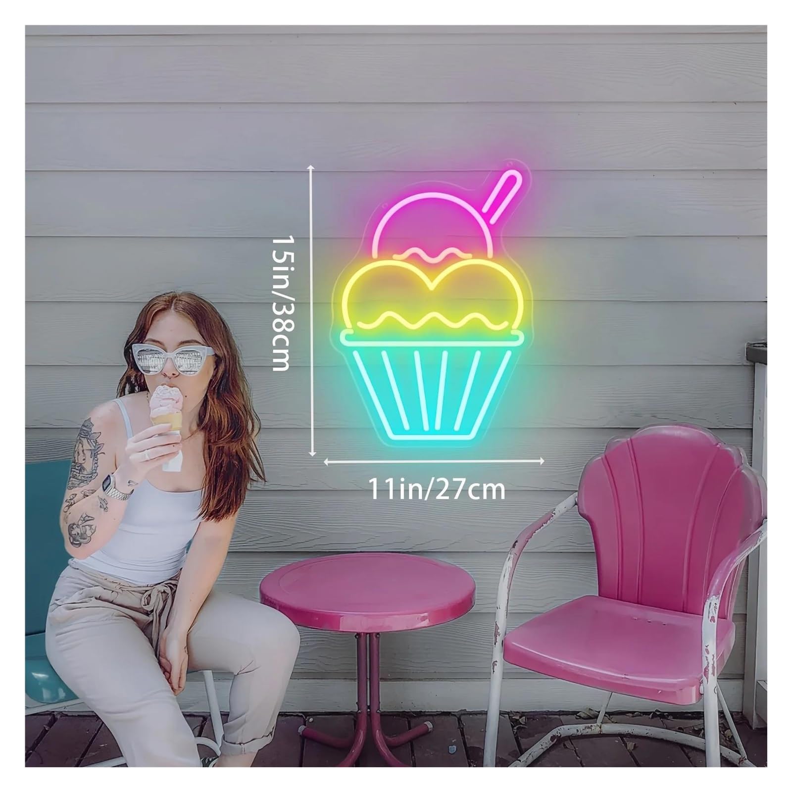néon signe Panneau Lumineux USB À Intensité Variable Pour Glaces, Décoration Murale Pour Glaciers, Restaurants, Fêtes, 38х27cm
