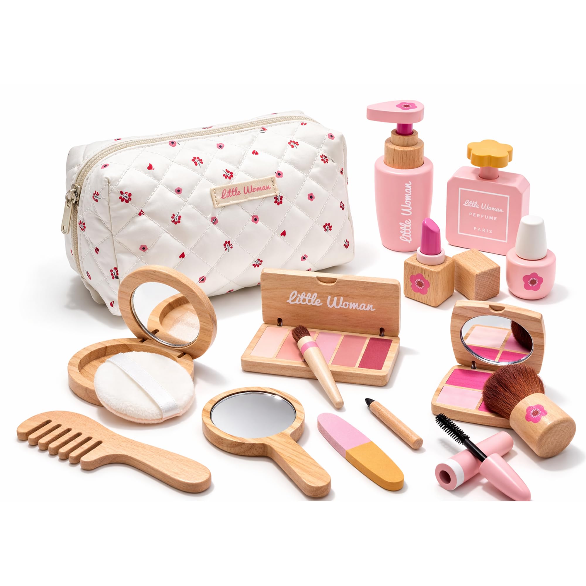 WUDLY® Wooden Makeup Toy Set for Girls | Pretend Play Beauty Kit with Cosmetic Accessories & Carry Bag | Montessori Role Play Toys | Birthday Gift for Kids (3+ Years)-image-17