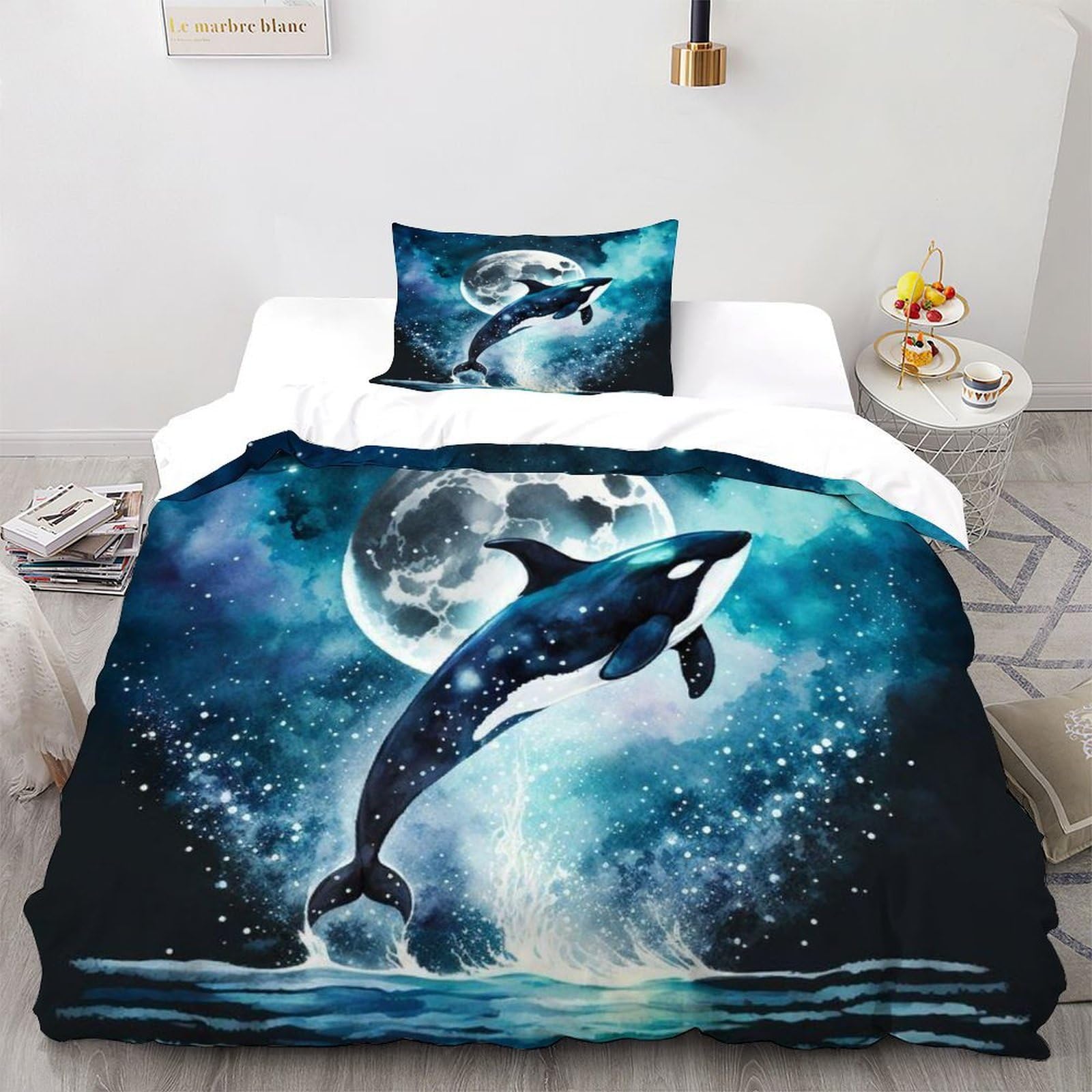 Parure de lit orque 2 pièces : housse de couette animaux marins et taie d'oreiller
