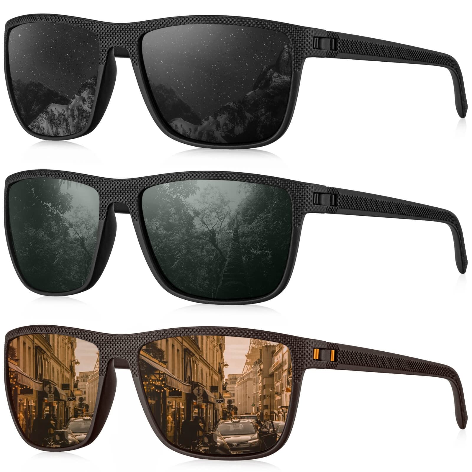 HENGOSEN Sonnenbrille Herren Polarisiert Sunglasses-Men: Sport Sonnenbrille Verspiegelt UV400 Schutz Fahren Angeln 3 PACK