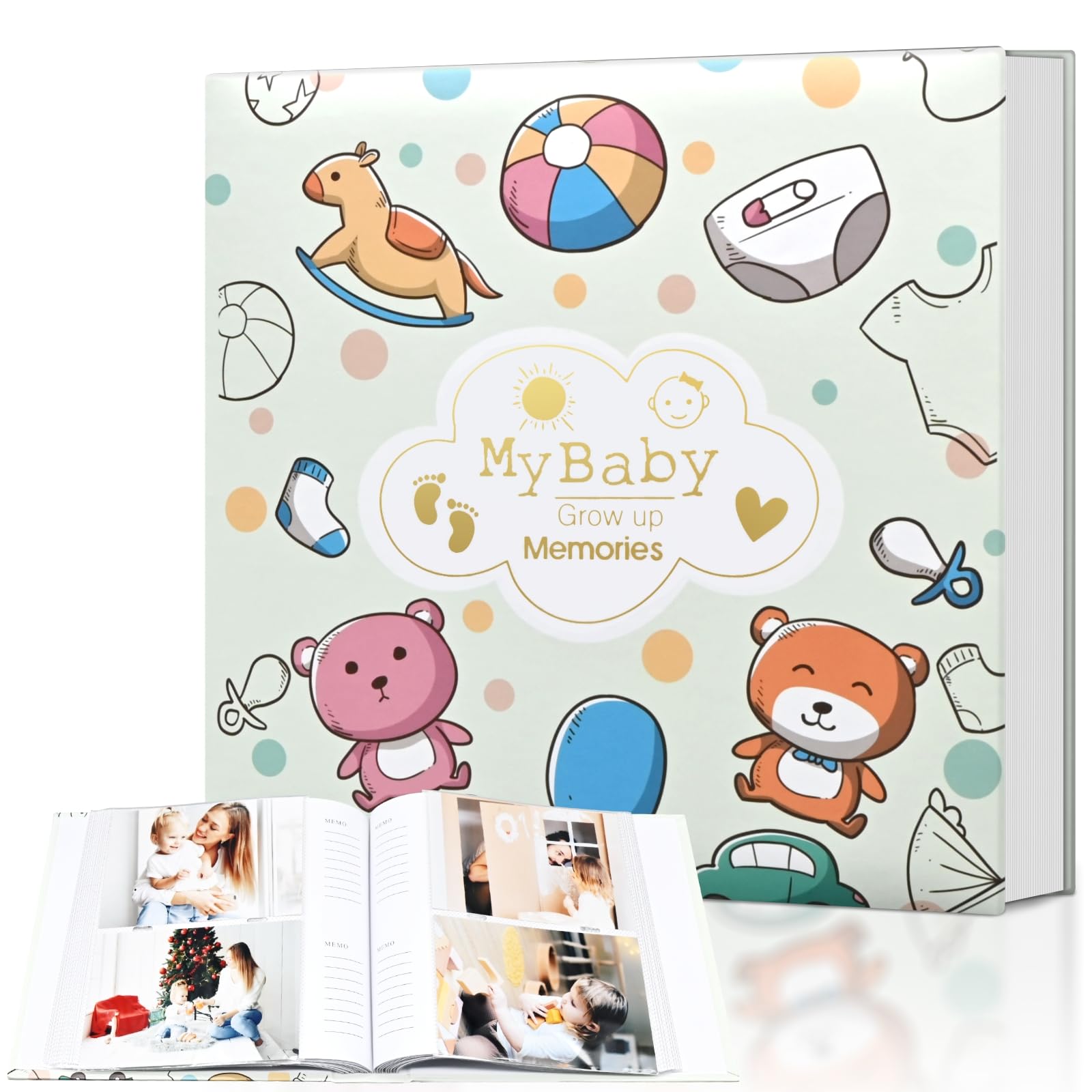 Baby Photo Album 4x6 200 Pocket with Writing Space, Cute Pattern Keepsake Gifts for Baby Boy Girl and New Parents Newborn Toddler