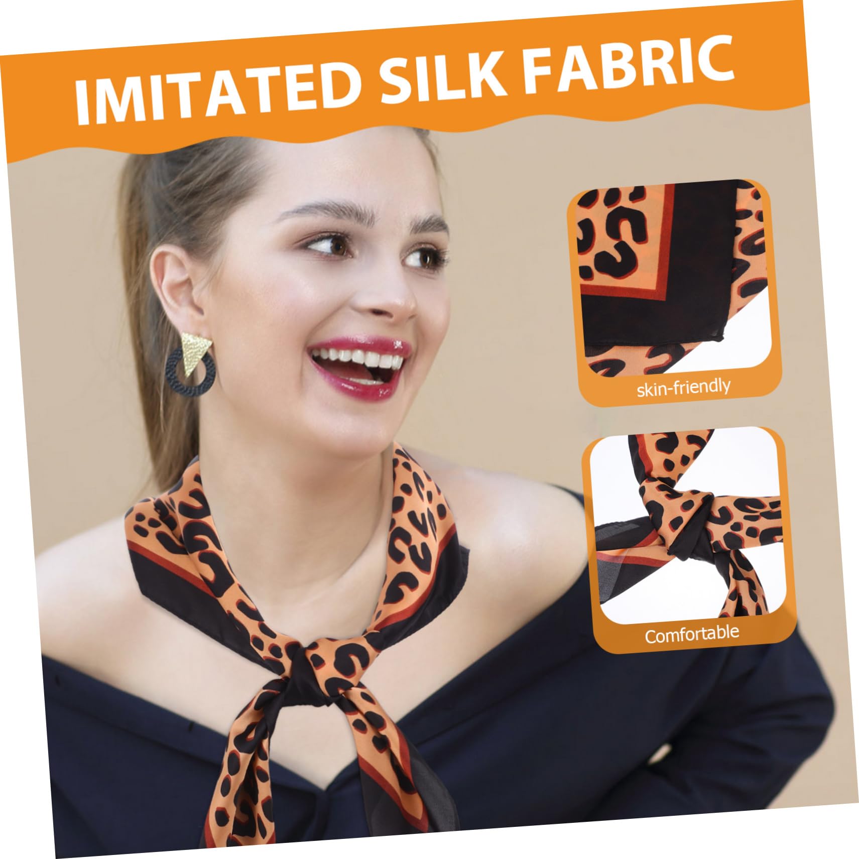 VANZACK Bufanda Cuadrada de Seda Fina Estampado Leopardo, Pañuelo para Mujer, Accesorio Ligero para Bolso, Uso Diario y Obsequio Día Madre, Tamaño 70x70 Cm, Color Negro Color Aleatorio