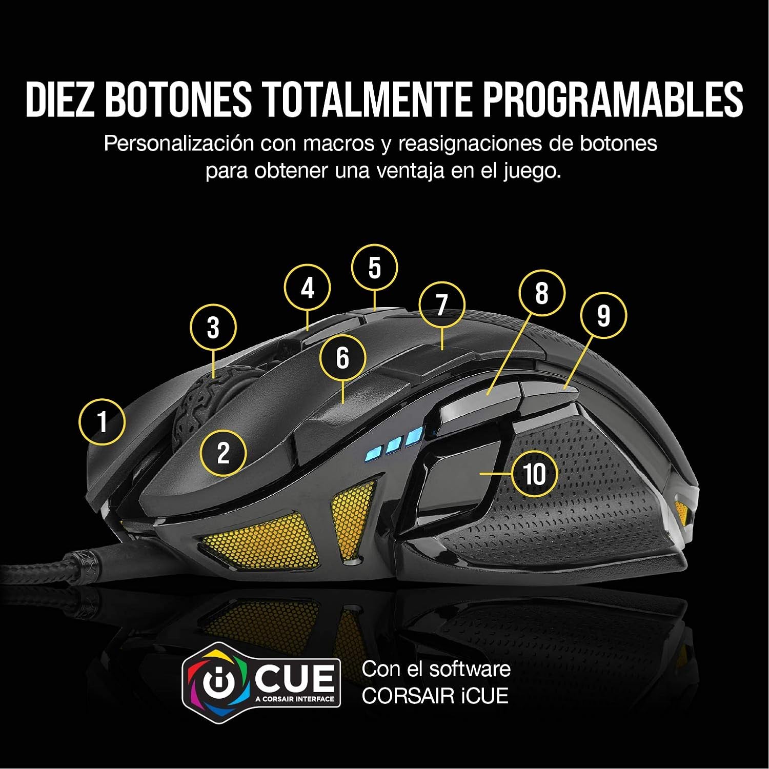 Corsair NIGHTSWORD RGB Ratón de Juego FPS/MOBA con Cable – 18.000 PPP – 10 Botones Programables – Sistema de Pesas – Compatible con iCUE – PC, Mac, PS5, PS4, Xbox – Negro 8