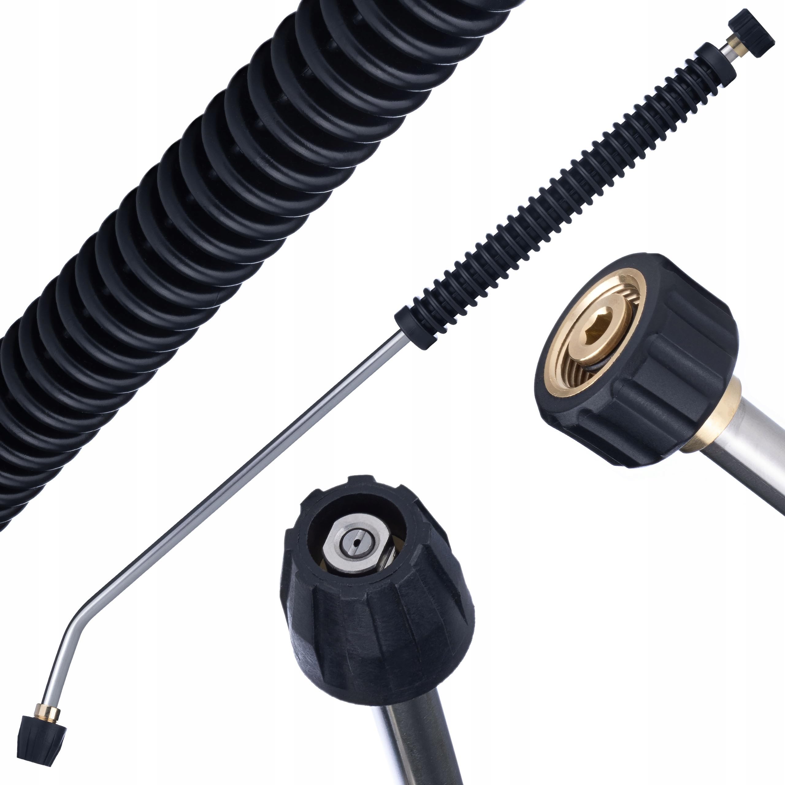 Lanza de alta presión con pistola y boquilla plana de acero inoxidable M22 x 1,5 – Profesional, mango recubierto de plástico, compatible con Kärcher HD/HDS, tecnología hidrodyanmic