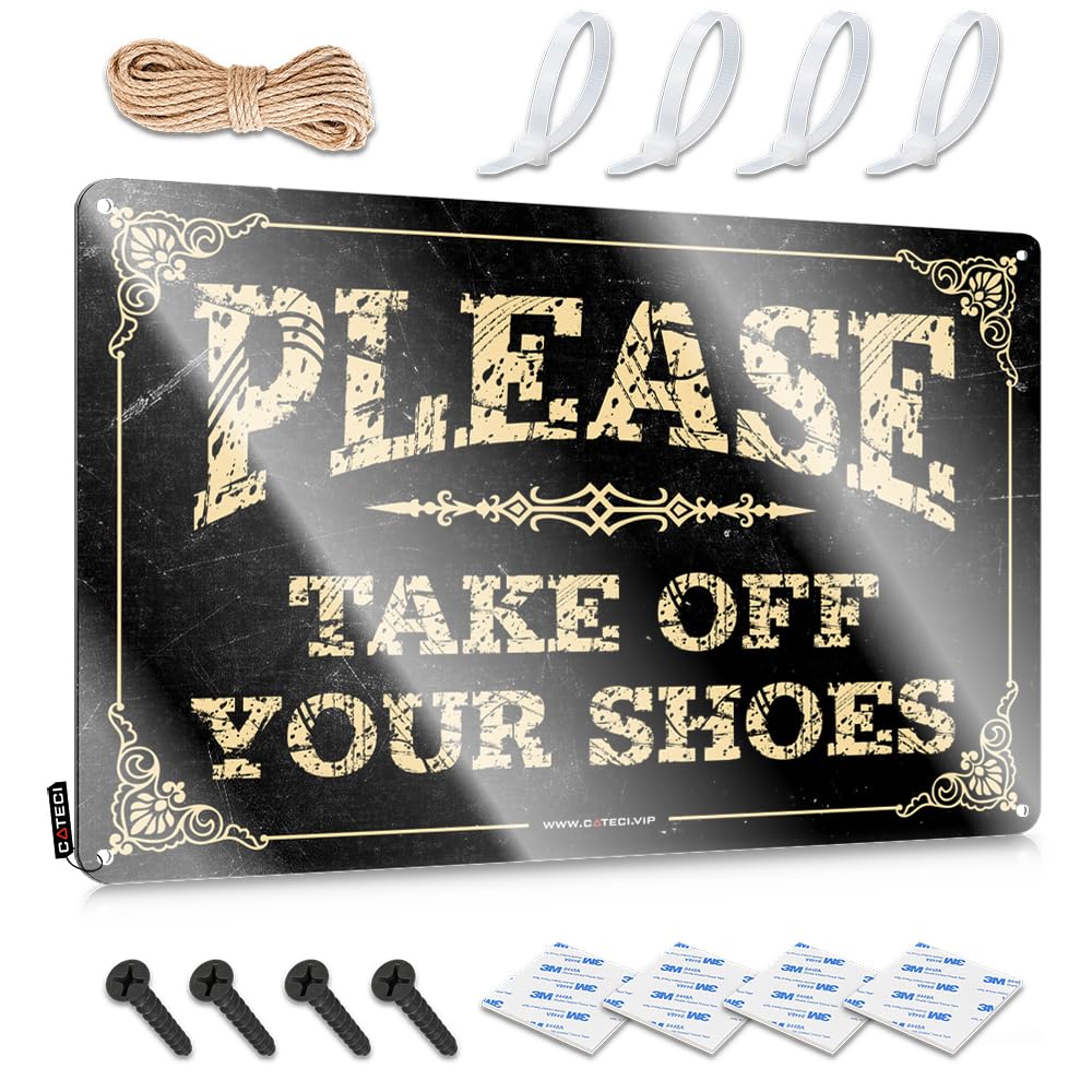 Qgdc Colour Metal Tin Sign For Funny Inspirational Wall Decor Lovers Retro Wall-Mounted | Feminist Hanging & Street 2Pcs : Please Take Off Your Shoes(20X30cm)