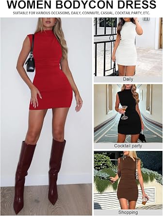 MIYIEONZ Women Mock Neck Mini Dress Sexy Short Cocktail Dresses